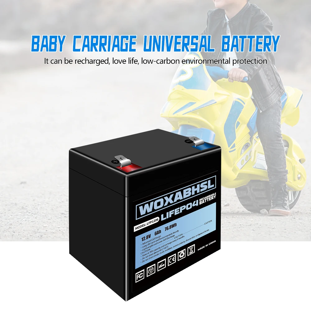 2000 Cycles 12V 6Ah LiFePO4 Lithium Battery, Rechargeable LiFePo4 Battery, Low Self-Discharge and Light Weight, for Kid Scooters