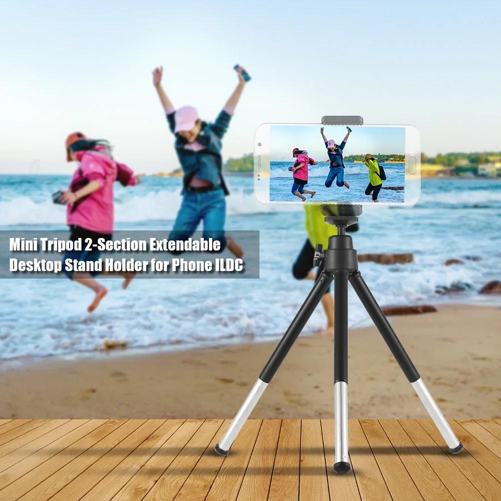 Mini DesktopTripod 2-Section Extendable Tripod Stand Holder 1/4 Inch Screw Mounts for Phone ILDC Max. Load 0.5kg Black