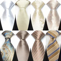 New White Beige Color Jacquard Men's Neckties 8CM Paisley Striped Dots Business Formal Neck Ties Wedding Party Suit Cravat Gift