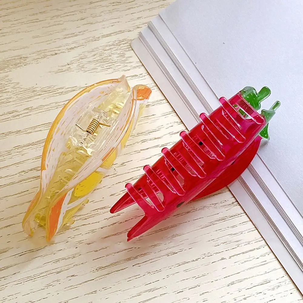 

Korean Cute Fruit Pineapple Orange Strawberry Hair Claw for Women Girl Summer Acetic Acid Big Shark Clip Sweet Hair Crab Clip