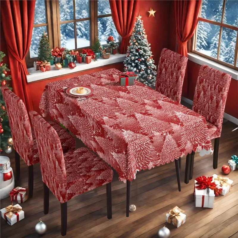 Retro Christmas Tree Print Tablecloth Santa Claus Home Holiday Decoration Dustproof Table Cover for Festive Dining