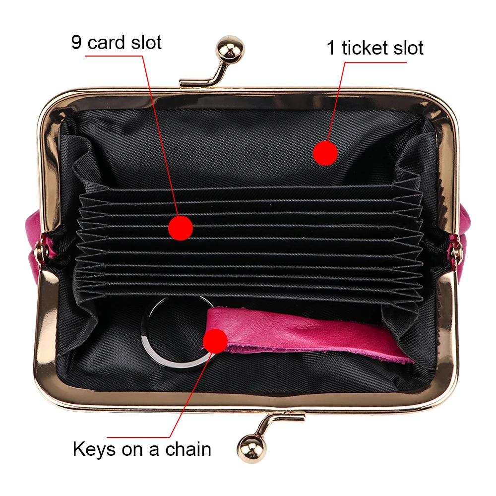 Royal Bagger Vintage Coin Purse for Women Genuine Cow Leather Clip Card Holder Simple Key Holders with Kiss Lock 1496