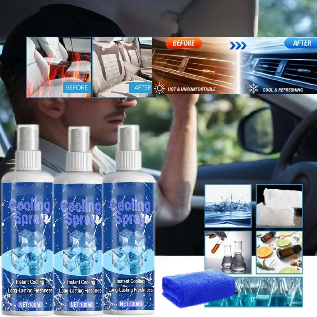 100ml Car Interiors Instant Cooling Spray Quickly Reduce Temperature Portable Heat Dissipation Summer Car Refrigeration Artifact