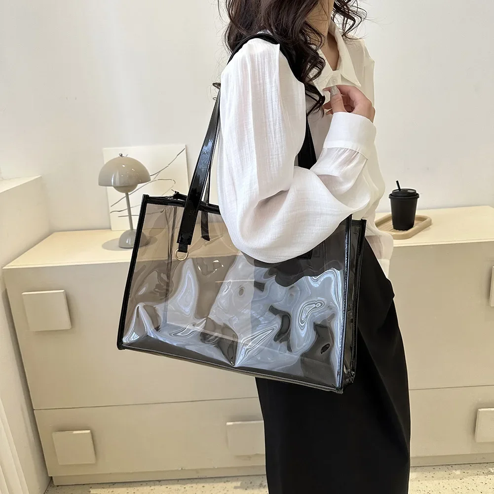 PVC Transparent Waterproof Travel Storage Bag for Women Handbags Large Tote Bag Casual Shoulder Bags Summer Beach Shopping Bag