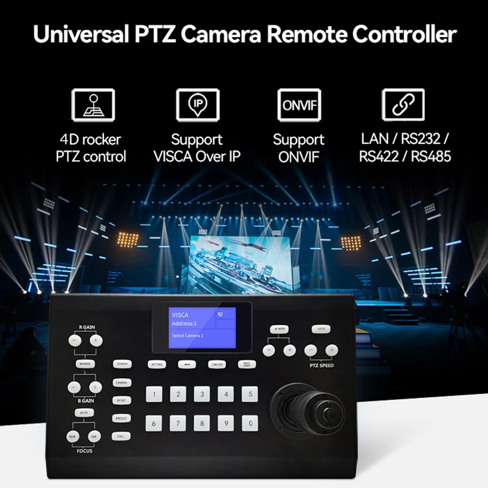 Imagem -03 - Ptz Ndi Transmissão Câmeras Controlador Joystick Suporta ip Rs232 Rs232 Rocker 3d Teclado de Rede