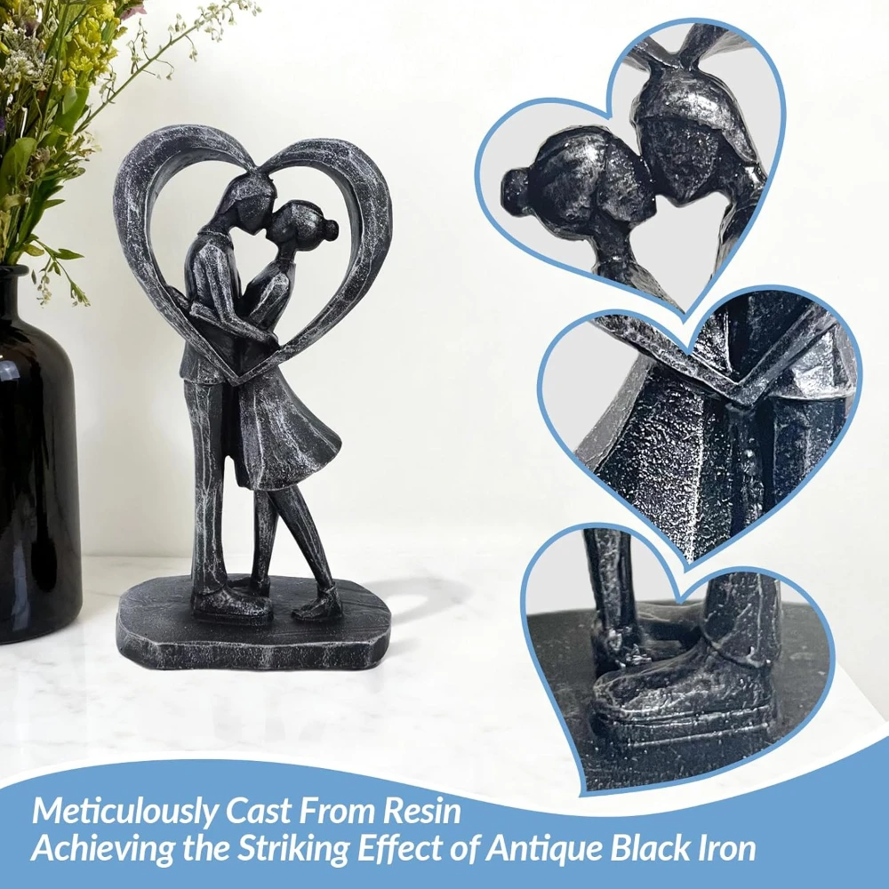 Love Couple Embrace Ornament Desktop Decoration Valentine's Day Anniversary Wedding Engagement Gift Heart Statue for Couple