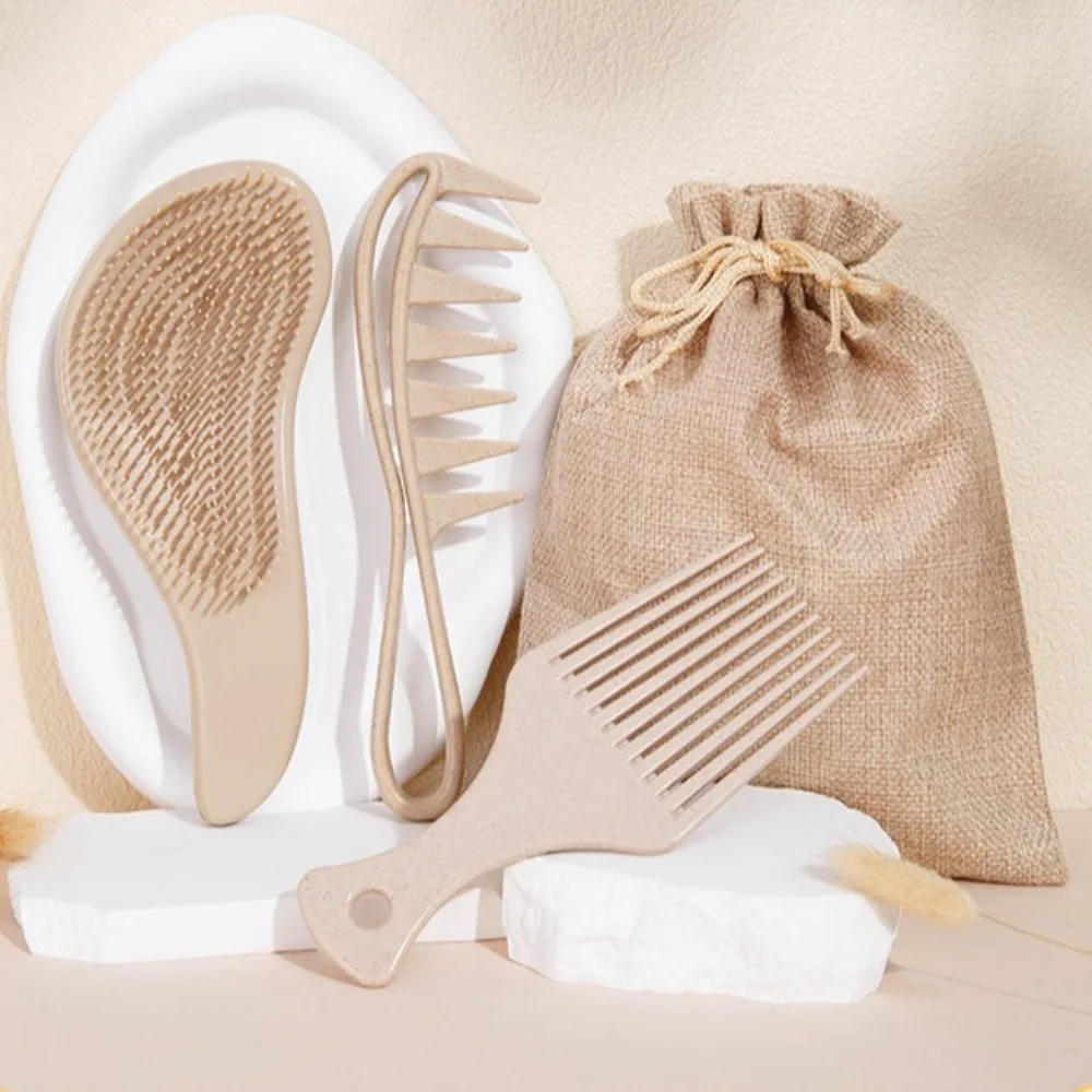 Juego de peine y cepillo de dientes anchos, horquilla, cepillo para el pelo, masaje antideslizante, duradero, estilismo de salón, peine de peluquería colorido, regalo, 3 uds.