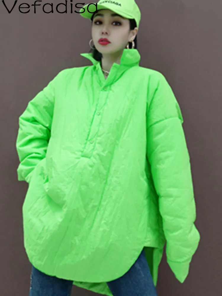 Vefadisa 2024 Spring Autumn Lapel Pullover Parkas Coat Loose Solid Color Thickening Patches Patches Jacket Green Women\'s LHX3987