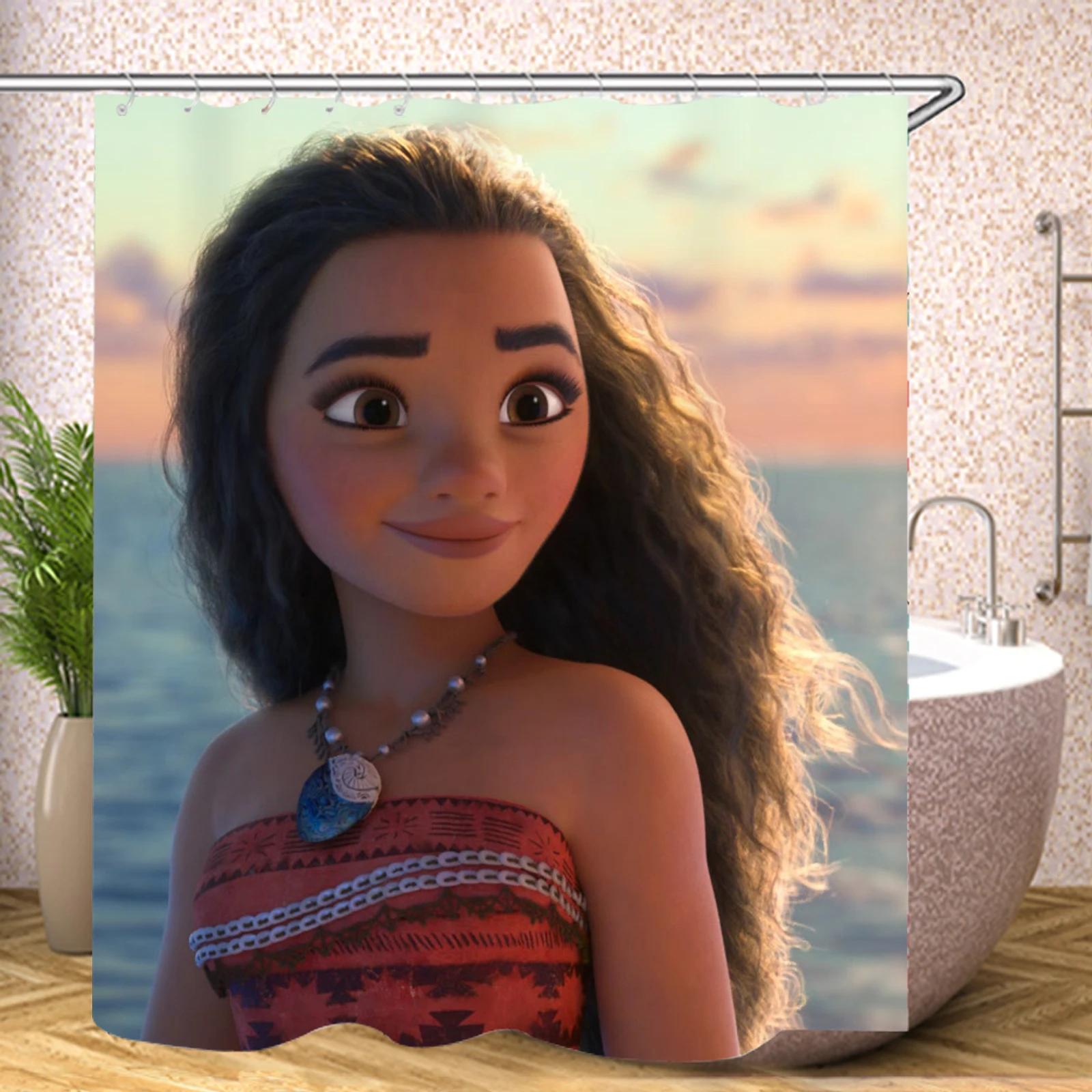 Moana 100% Polyester Bathroom Accessories Shower Curtain Sets Full Set Home Decor Anime Curtains Bath Waterproof Luxury