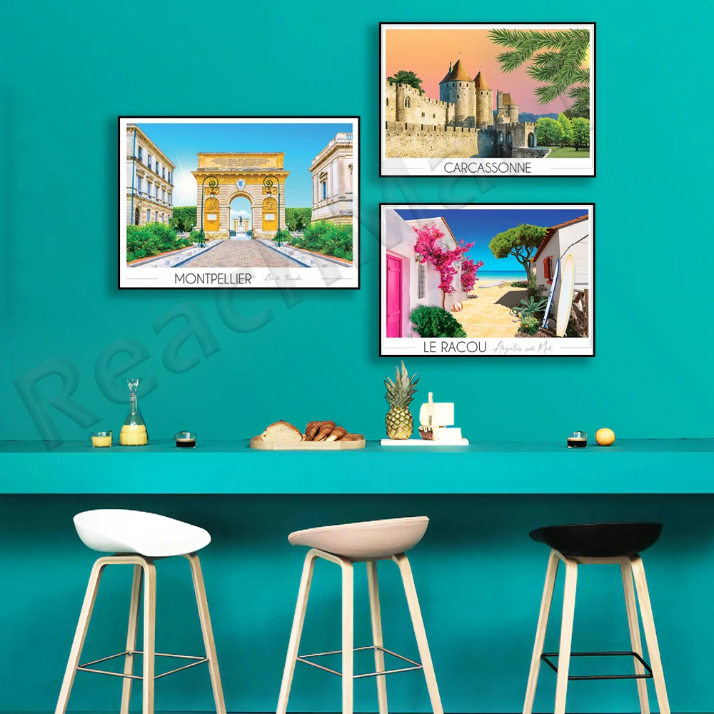 Lège Cap Frettchen, Portugal, Arc de Triomphe von Montp ellier, Hausboot, östlichen Pyrenäen Katalonien Reise plakat, Frankreich