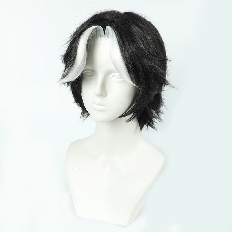 Husk Cosplay Wig Short Black White Mixed Wigs for Men Halloween Costume Role Play Heat Resistant Synthetic Hair + Wig Cap