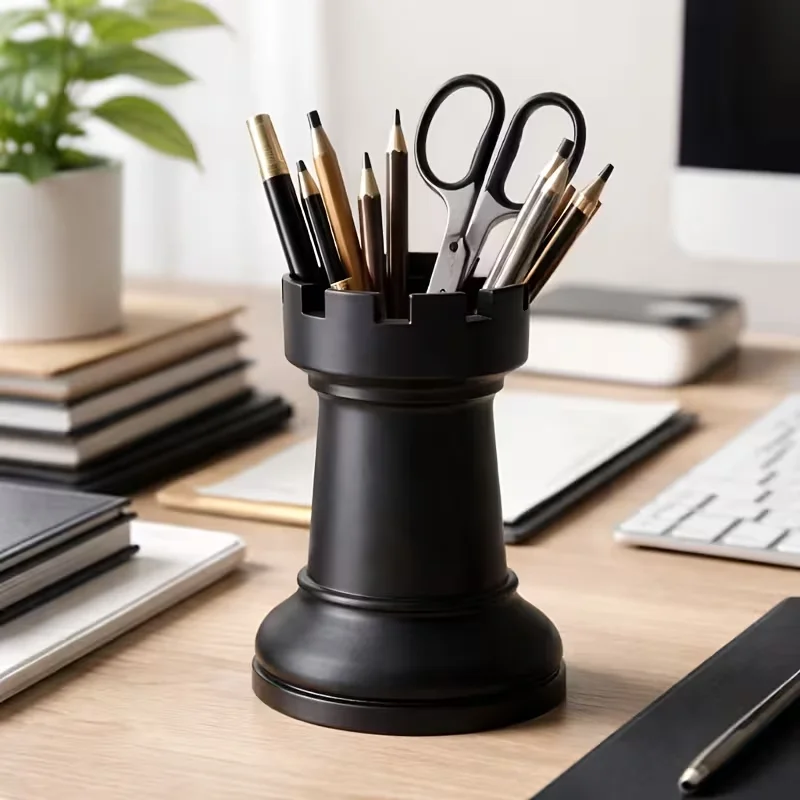 Pen Holder, 3D Printed Chess Piece Desk Organizer for Home Office Decor, Black (Black) Office Decoration Desktop Organizer