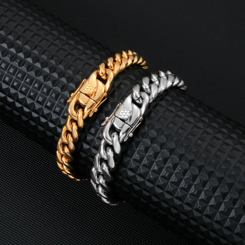 10MM 316L Titanium Steel Golden Dragon Head Buckle Cuban Chain Bracelet For Men Fashion Hip Hop Rock Jewelry Christmas Gift