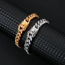 10MM 316L Titanium Steel Golden Dragon Head Buckle Cuban Chain Bracelet For Men Fashion Hip Hop Rock Jewelry Christmas Gift