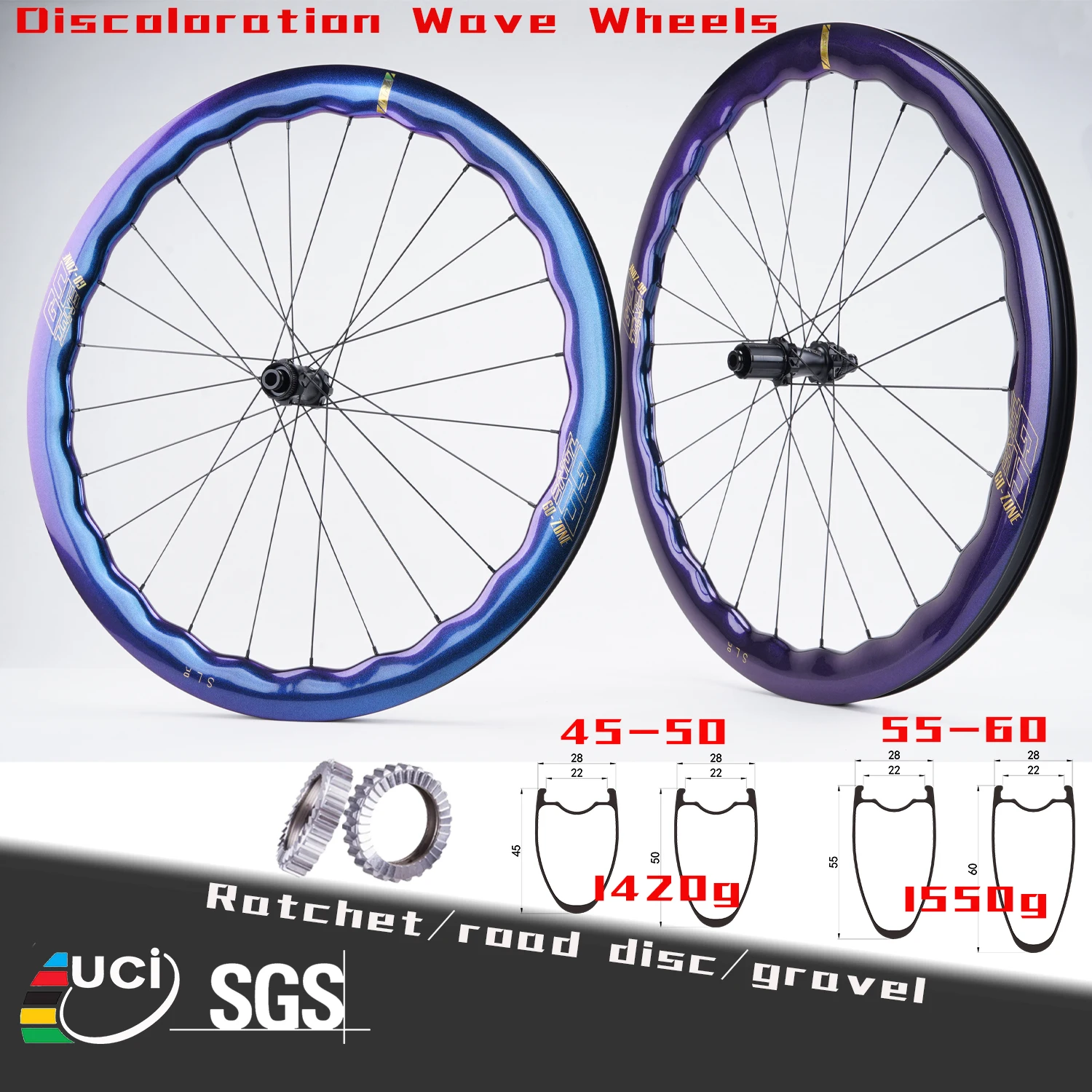 700c Wave Discoloration Carbon Wheels Disc Brake Gravel Ratchet Sapim / Pillar R330D Tubeless Ready UCI Appd Road Bike Wheels 