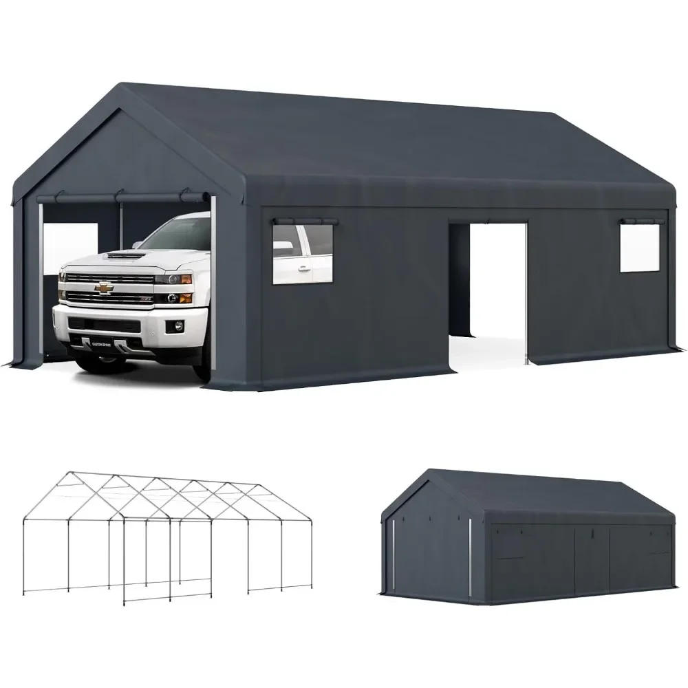 13'x24' Carport Garage With Roll-up Windows, Removable Sidewalls & Doors