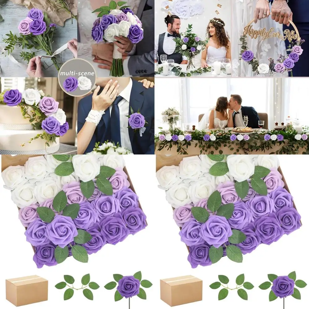 

Purple Artificial Roses with Leaves, 200-Piece Set for Weddings, Showers, and Party Decor
