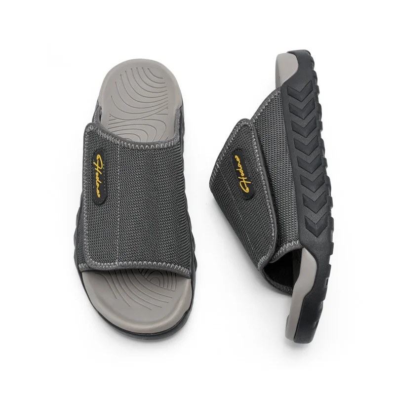 Adjustable Mens Sport Slides Breathable Mesh Casual Open Toe Sandals Non-Slip Cushion Sole Walking Beach Slippers