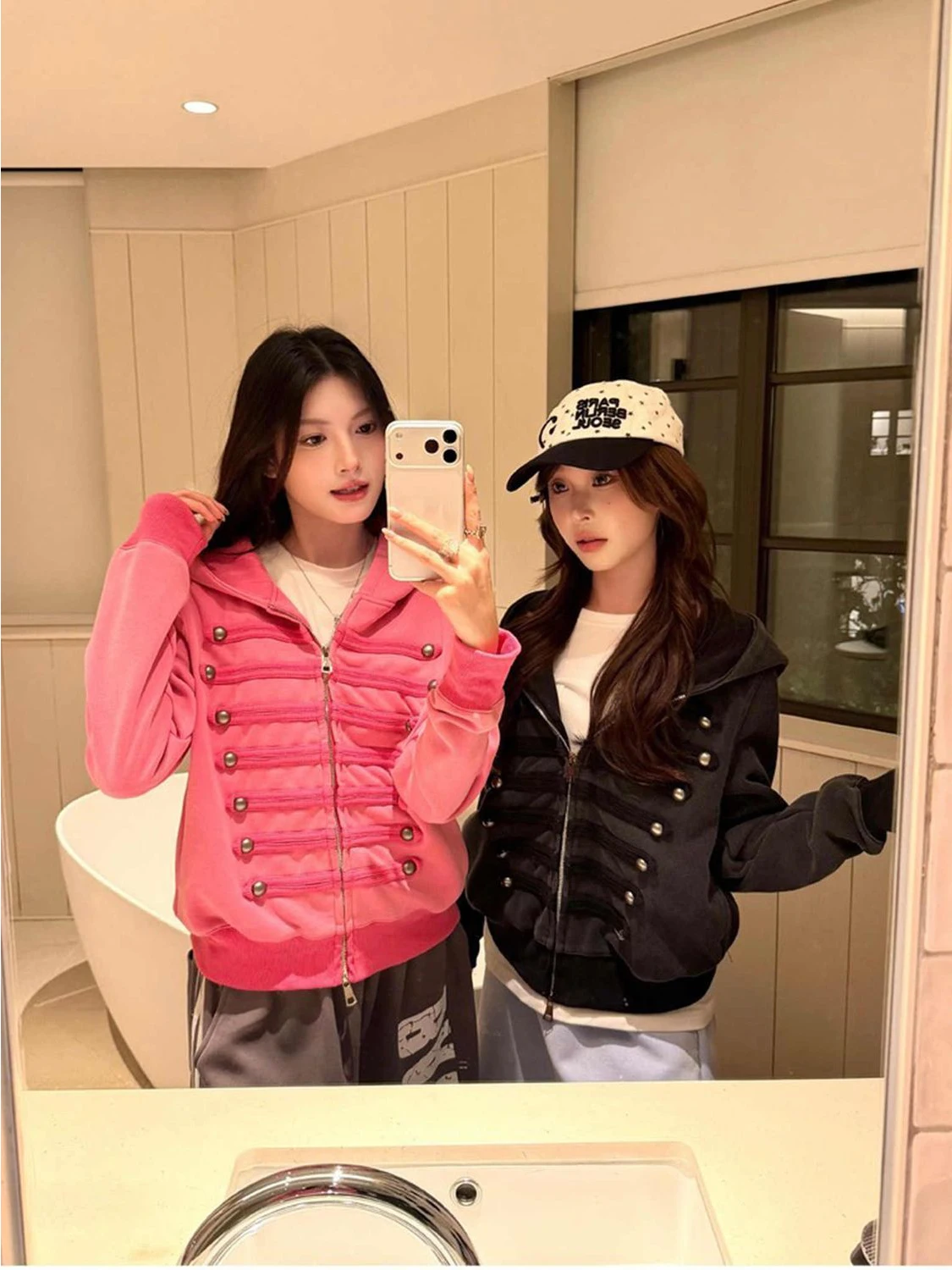 Washed American Design Hoodie Jacket Zipper Casual Loose Couples Sweatshirt Cotton Blend Long Sleeve Short Length Zipper