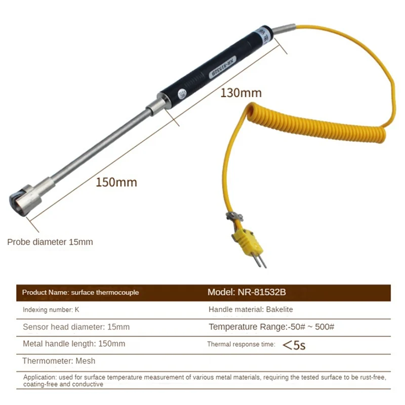 NR-81532B K-Type for SURFACE Thermocouple Probe NR81532B Temperature Sensor Probe -58 to 932°F (-50 to 500°C)