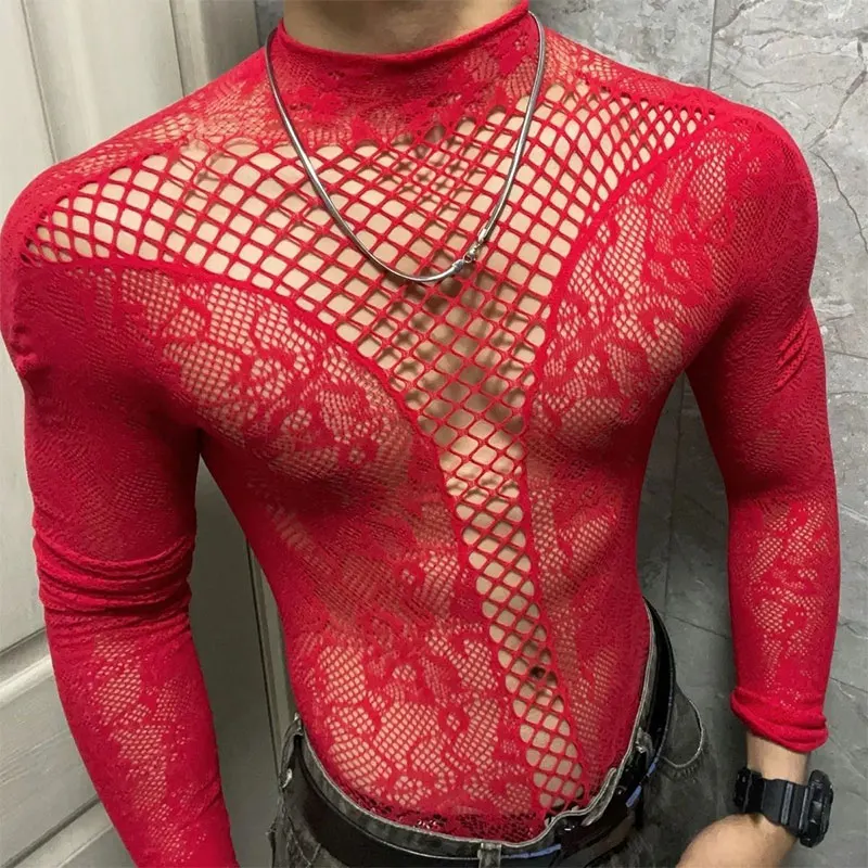 2026 New Men's Long Sleeve Tight-fitting T-Shirt Cutout Backless Short-Sleeve Sissy Top Round-Neck Sheer Summer Fitted Tank Vest