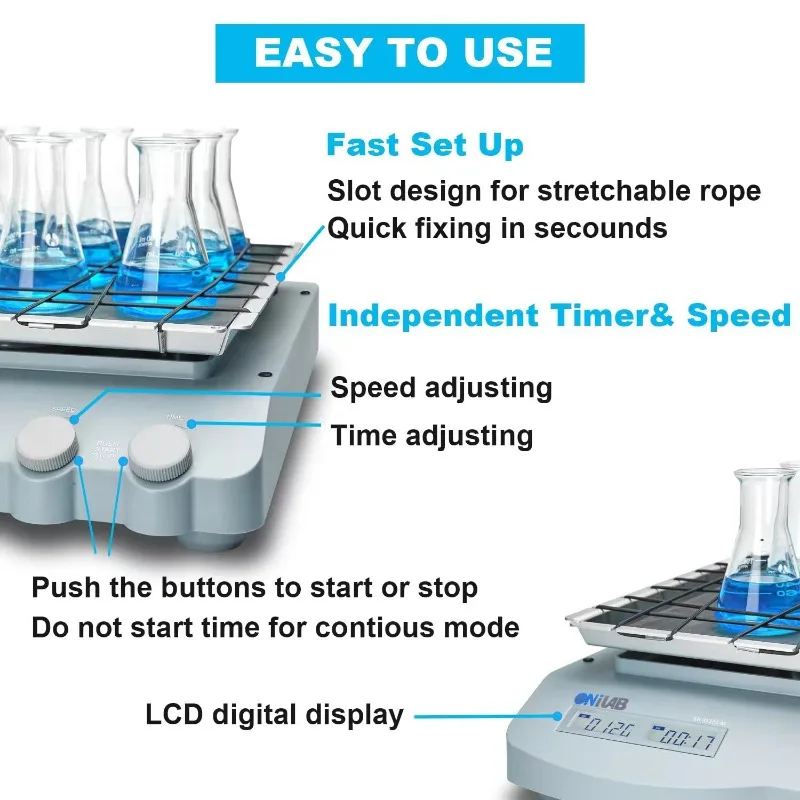 Digital orbital shaker adjustable speed 70-400RPM, orbital rotary shaker with continuous mode (set time to zero) or timer mode