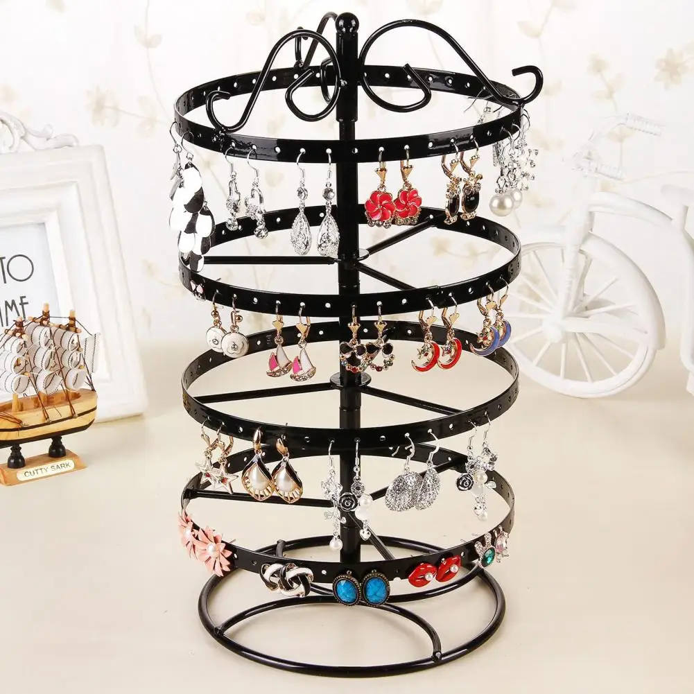 

Earrings Holder Metal 4-tier Rotating Jewelry Rack Stylish Earring Holder Desktop Jewelry Organizer Necklace Display Stand