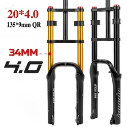 20*4.0 Fat Tire Forks Double Crown Snow Beach Bike Fat Tire Bicycle Air Suspension 135*9 QR Fatbike Shock Absorber 180mm Travel