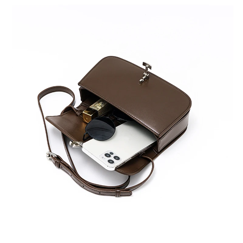 Donna-in French Fashion Shoulder Bag Cowhide Women Crossbody Office Bag Genuine Leather High Quality Large Capacity Lock Closure