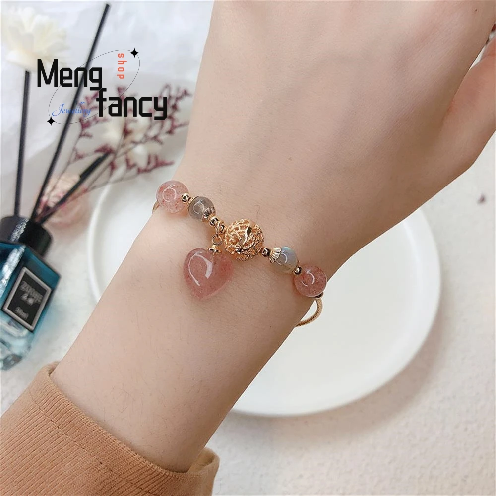 Natürliche neue Erdbeer kristall Armband weibliche alten Stil grau Mondlicht Pfirsich blüte Freundinnen Geschenk Hand Modeschmuck