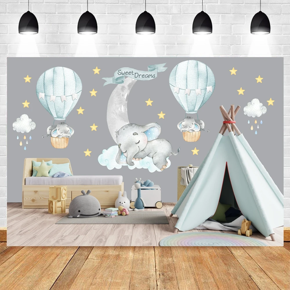 Newborn Photography Backdrop Hot Air Balloon Cartoon Bear Baby 1st Birthday Decor Room Decor Photocall Background Photo Studio