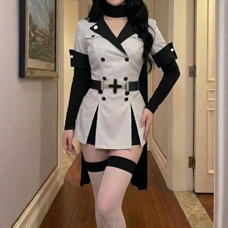 

Anime Esdese Cosplay Esdeath Costume White Black Uniform Dress with Accessories Full Set for Women Theme Party
