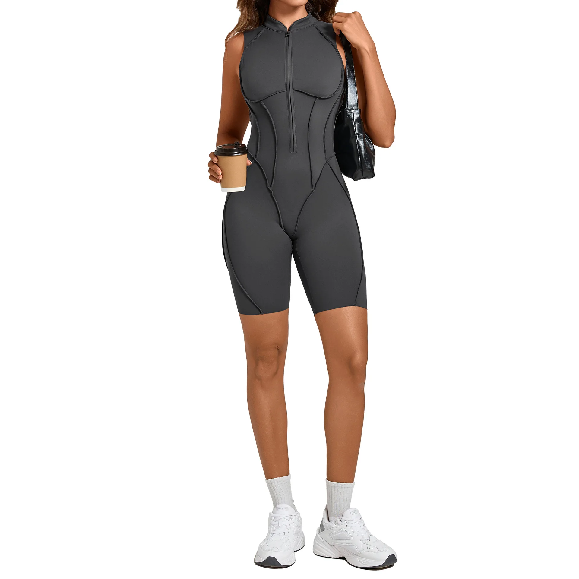 Summer Zipper Jumpsuits Short Sleeve Yoga Bodysuit Women's Yoga Set Gym Tracksuit Push-up Workout Clothes Dance Fitness Bodysuit - Image 2