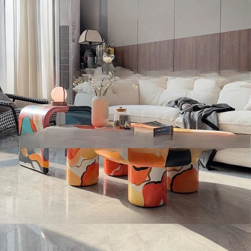 예술가 그림, 특이한 모양의 구름 커피 테이블 중세 창의성, 손으로 그린 유화, 커피 테이블