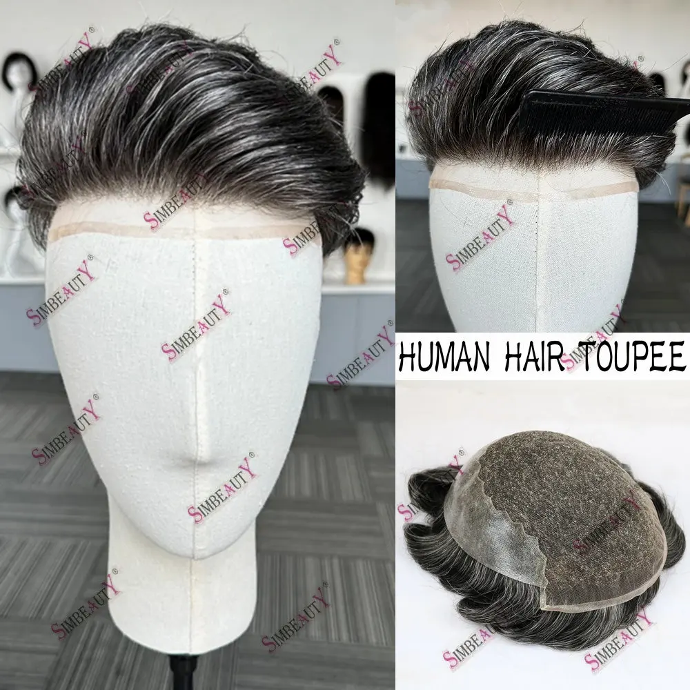 Natural Hairline Swiss Lace Front Gray Male Toupee Human Hair for Men Bleach Knots Durable Q6 Ash Blonde Capillary Prosthesis