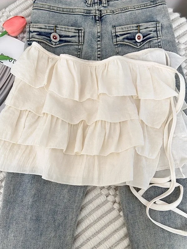 

High Waist A-Line ort Skirt with Pleats And Knot for Women Korean Sle Commute Cake Skirt Casual High Waist