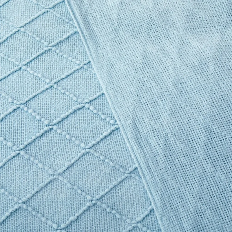 Blue Knitted Throw Blanket for Beds with Tassel Gray Blue Solid Textured Plaid Sofa Cover Nordic Bed End Decor Soft Nap Blanket