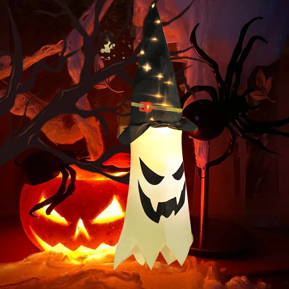 Chapeau de Sorcière d'Halloween avec Grande Lumière LED, Casquette de Magicien, Accessoires de Costume, Ornement d'Arbre en Plein Air, Décor de ixà la Maison