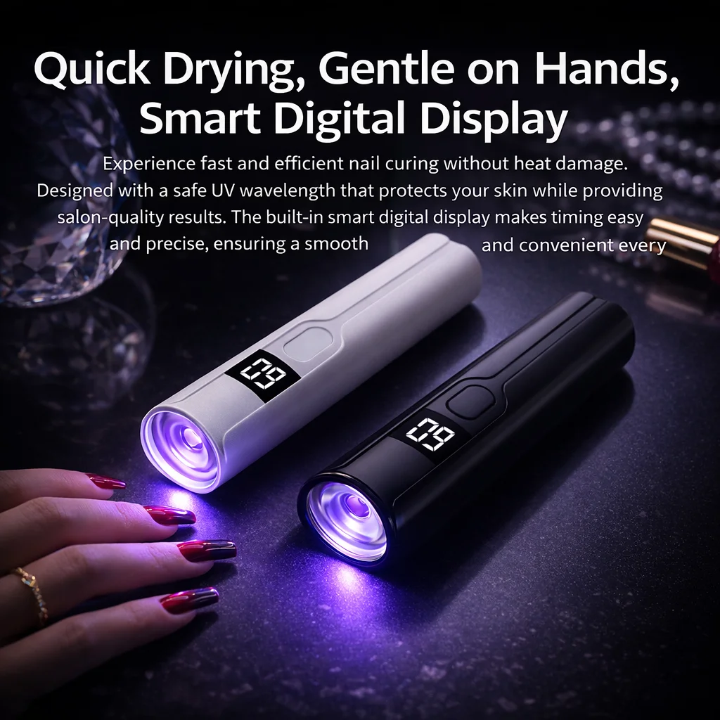 Rechargeable Mini UV LED Nail Lamp with Smart Display Portable Fast-Drying Nail Dryer Stand for Manicure Removable Desk UV Light
