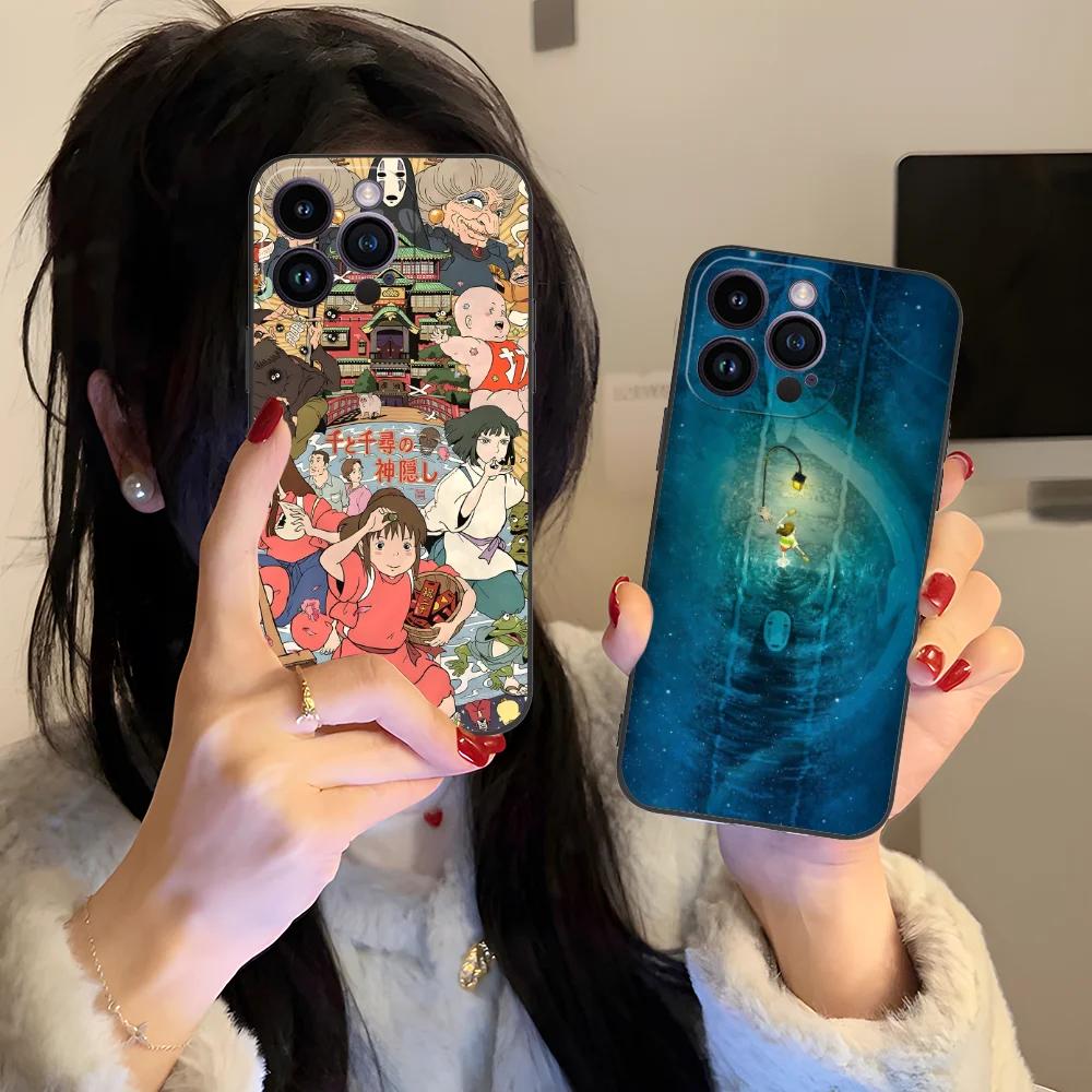 Spirited Away Phone Case for iPhone 16 15 14 13 12 11 X XR XS 8 7 Pro Max Plus Mini Black Cover Cellphones Smartphone