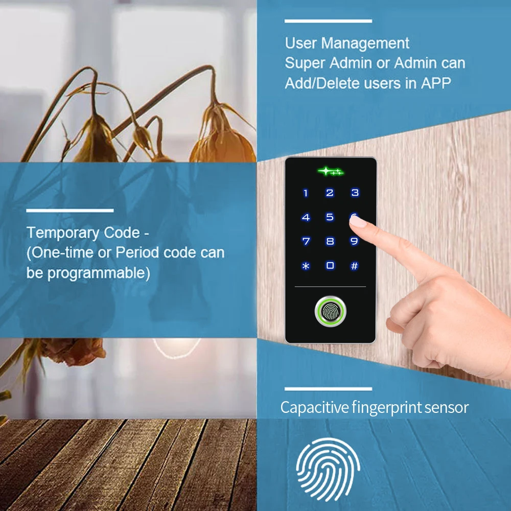 Tuyaアプリケーションによる防水アクセス制御キーパッド,指紋,スマートホームセキュリティ保護,デジタル電気RFIDドアロックシステム