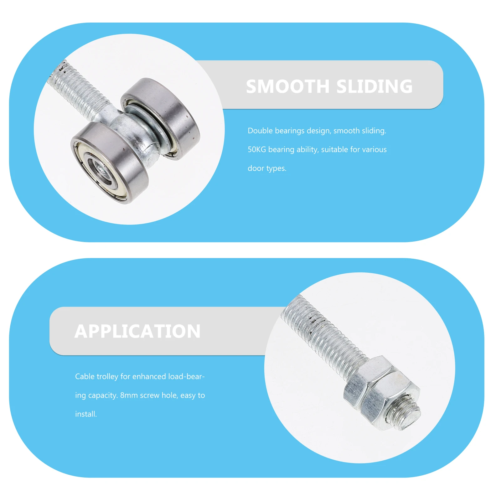

2 Wheel Trolley Assembly 50KG Capacity 8mm Screw Hole Galvanized Steel Double Bearings Sliding Door Pulley Suitable for Various