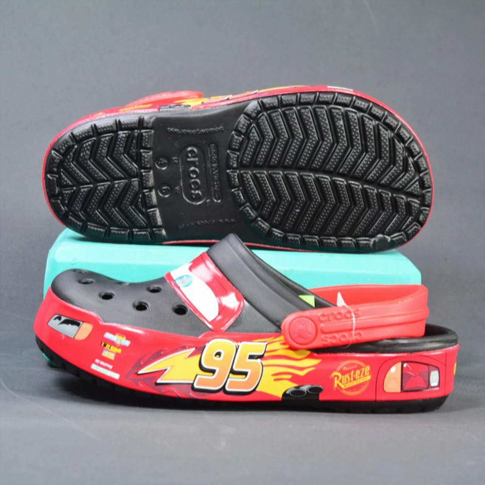 Disney Cars Lightning Mcqueen Pixar Cartoon Aoger Solid Waterproof Slippers Outdoor Beach Shoes Sandals Casual Ankle-wrap Shoes