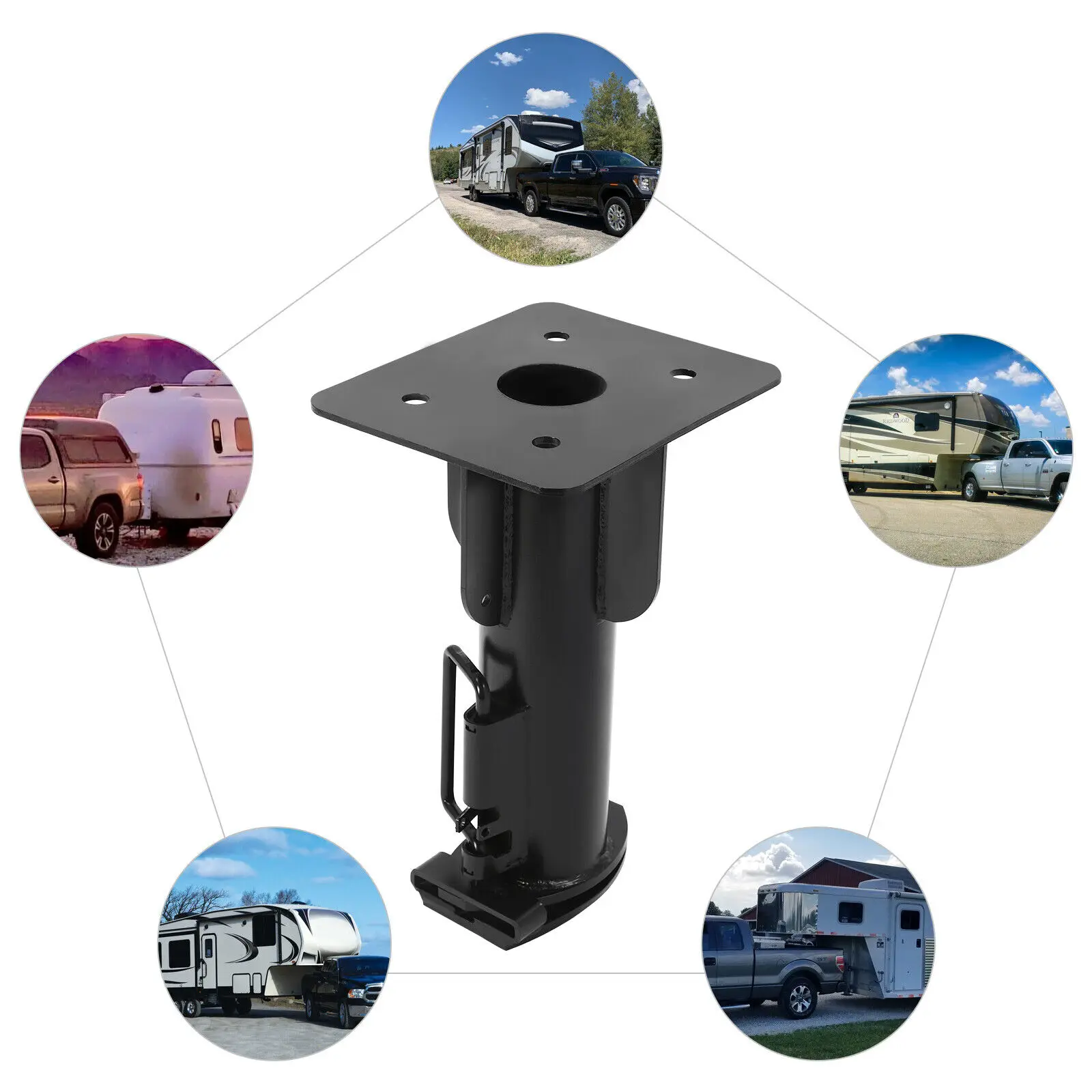 17" Adjustable Fifth (5th) Wheel For Camper RV Adapter Hitch to Gooseneck