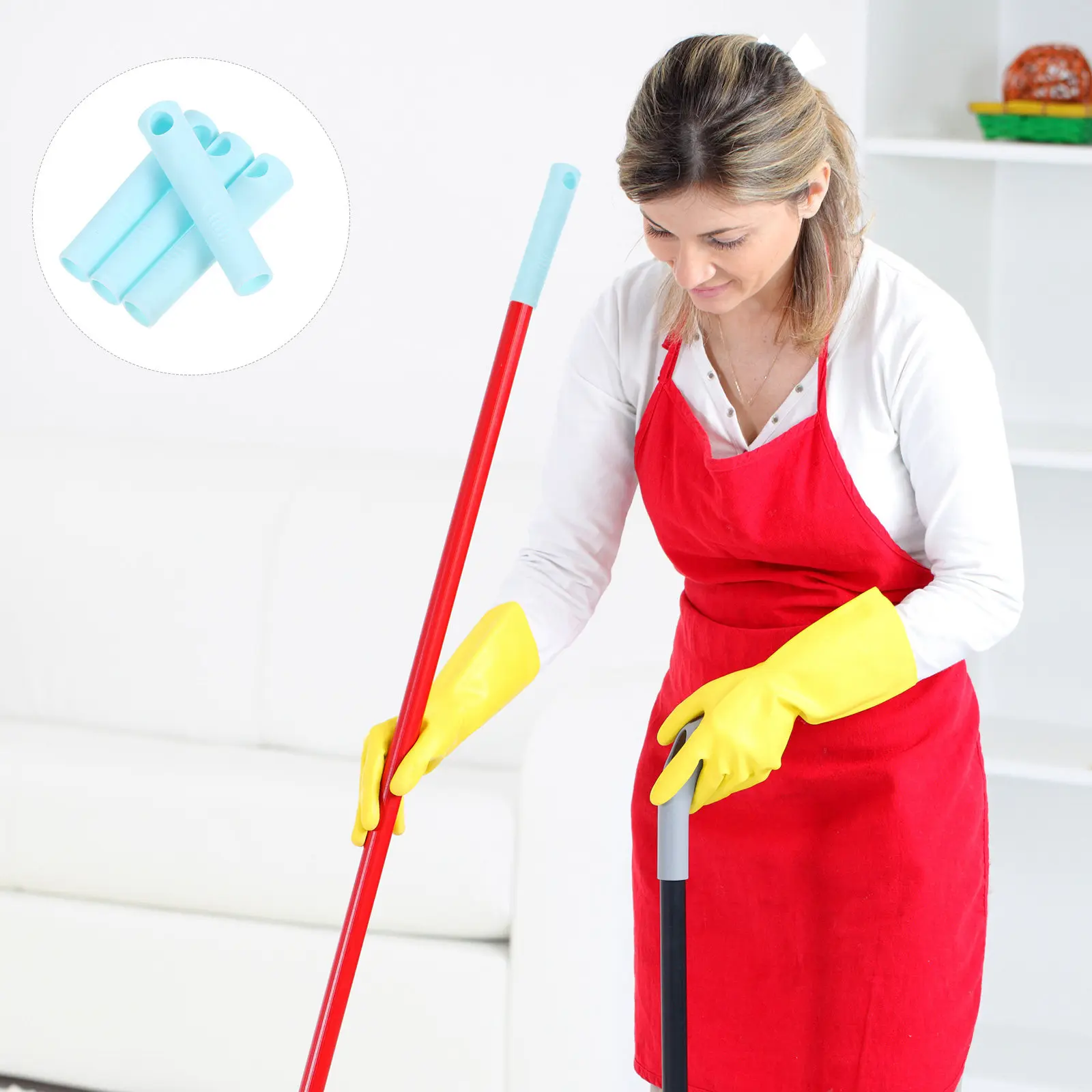 

4Pcs Mop Handle Broom Handle Replacement 14mm Heavy Duty Plastic Non-Slip Grip Hanging Hole for Home Use Mop Handles