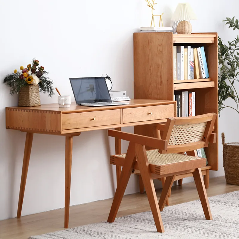 Nordic all solid wood log color apanese simple small apartment home cherry wood writing desk computer