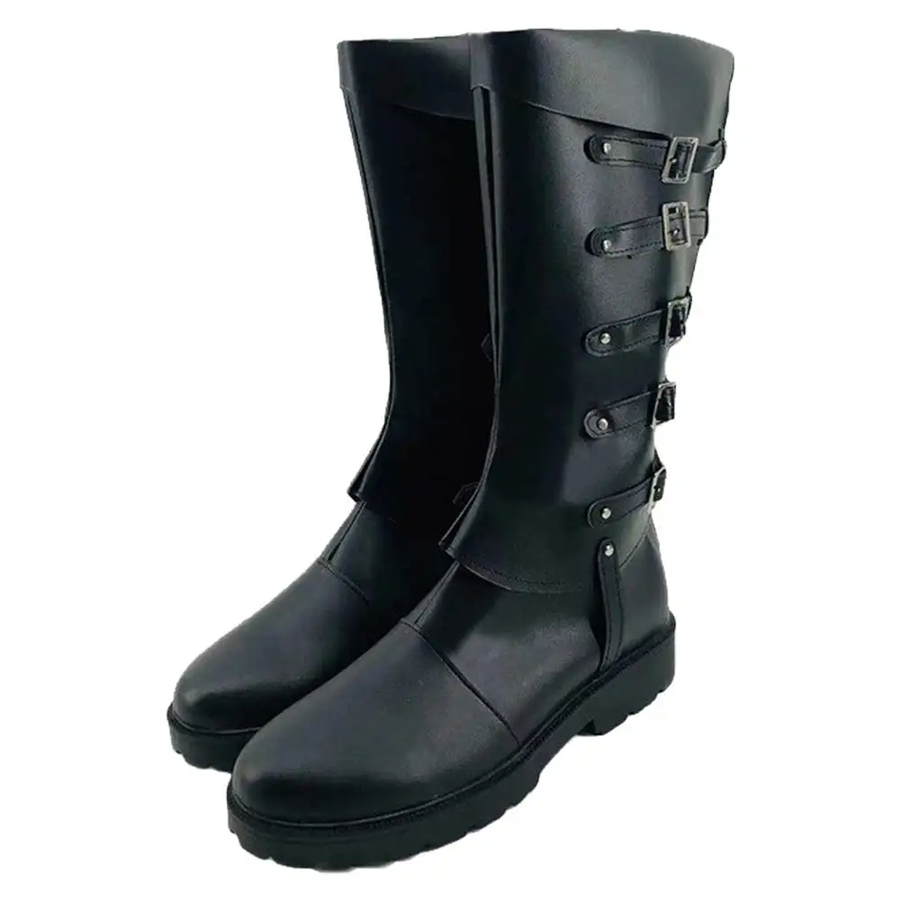 Game DMC Vergil Cosplay Black Long Boots PU Leather Shoes Men Roleplay Costume Accessories Halloween Carnival Party Outfits Prop