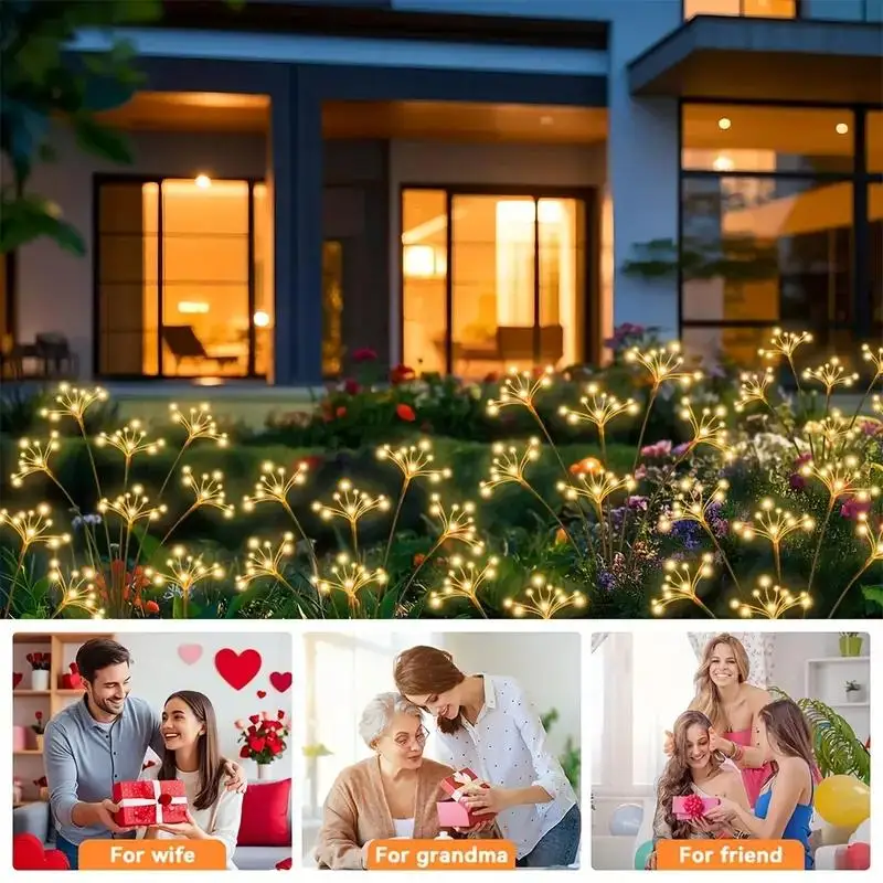 Outdoor Solar Lights, Firework Star Burst Design, 2 Modes (Steady & Flash), Auto Dusk to Dawn Sensor for Garden, Patio, Balcony