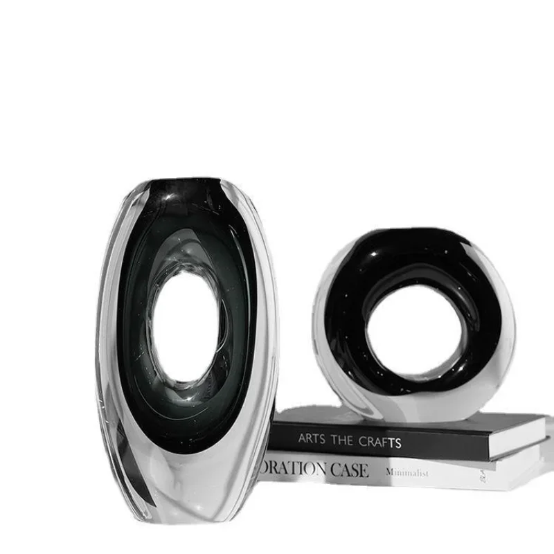 

Light luxury glazed flower ware living room high-end vase ink round hole model room entrance dining table