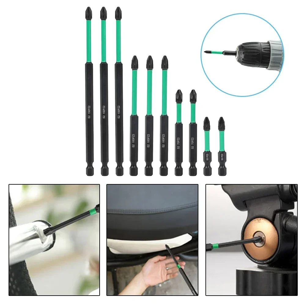 Chave de Fenda Magnética Bits Pesados Longo Pozidriv Hex Chave de Fenda Conjunto Liga Aço Chave de Fenda Bits Equipamentos Ferramenta Mão 10 Peças Pz2